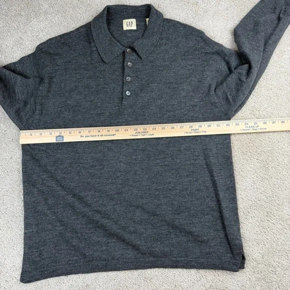Vintage GAP Merino Wool Knit Polo Sweater Gray Long Sleeve Collared Shirt Mens L - Picture 5 of 6